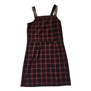 Cute red and black plaid grommet dress